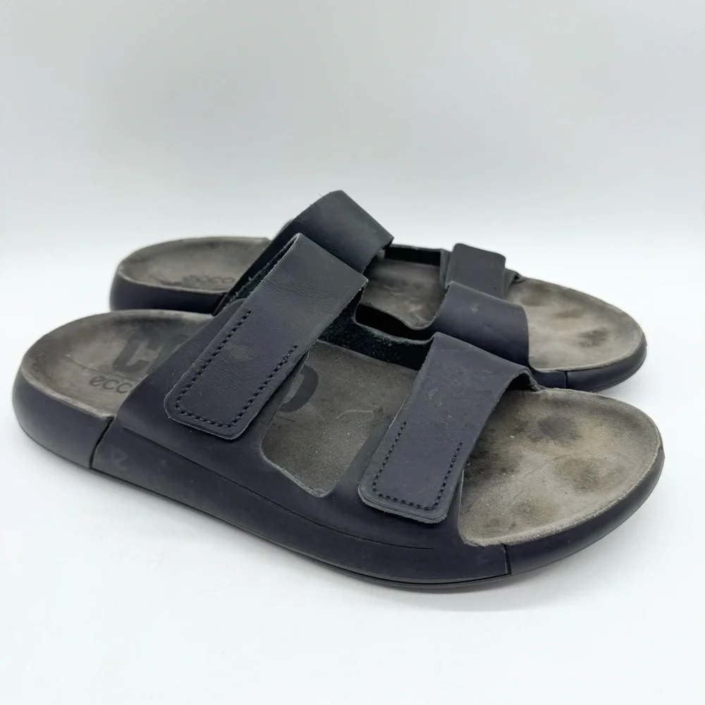 Ecco Cozmo Double Strap Hook & Loop Comfort Slide Sandals Black‎ Men's Size 41